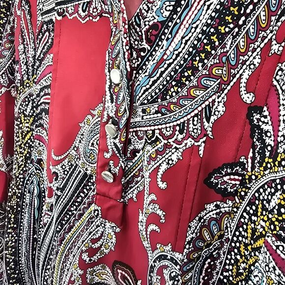 Cocomo Blouse Womens 3X Red Black Popover Button V Short Sleeve Shirt Notch - Picture 8 of 10